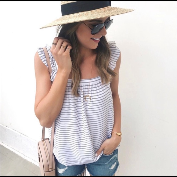 LOFT Striped Flutter Sleeve Tank - Picture 7 of 8